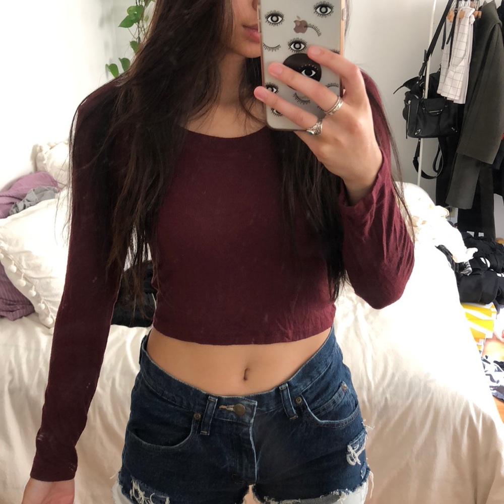 Brandy Melville burgundy long sleeve crop top